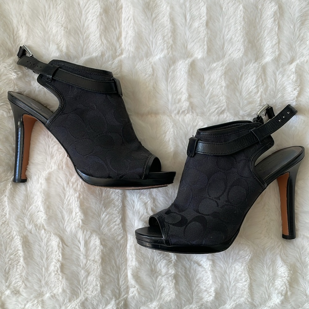 COACH BRANDI SLINGBACK PEEP TOE BOOTIE HEELS